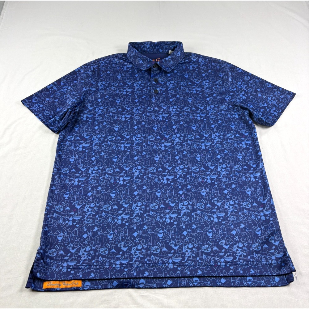 Robert Graham Shirt Men Large Blue Golf Polo Martini Graphic Performance Stretch - Picture 2 of 10